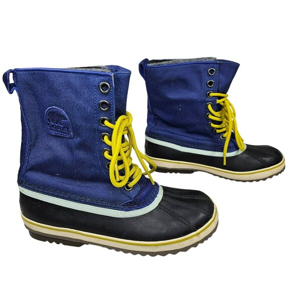 Sorel Womens Waterproof Premium Blue Canvas & Rubber Winter Snow Boots Size 9 - Picture 1 of 11